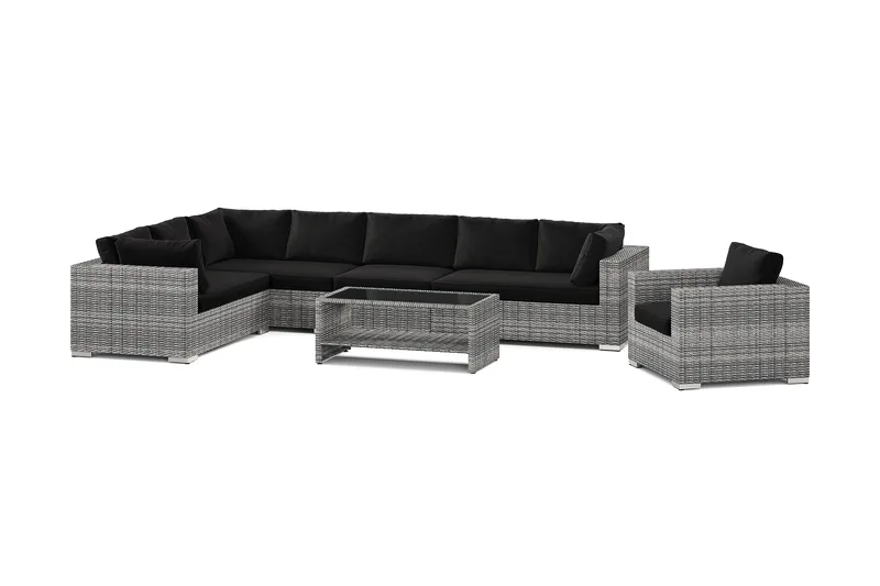 Bahamas utomhus L-soffa vänster 8-sits med fåtölj och bord med hylla - Grå - Products - Utemöbler & utemiljö - Loungemöbler - Loungeset & loungegrupp