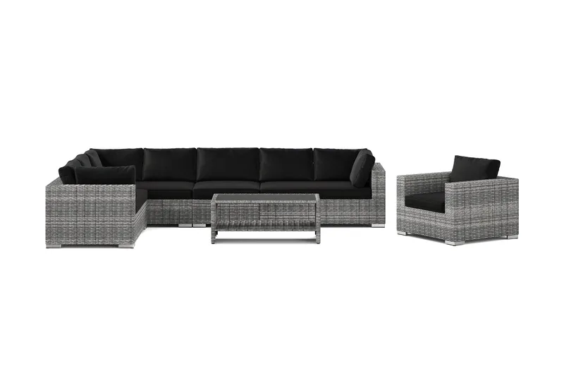 Bahamas utomhus L-soffa vänster 8-sits med fåtölj och bord med hylla - Grå - Products - Utemöbler & utemiljö - Loungemöbler - Loungeset & loungegrupp