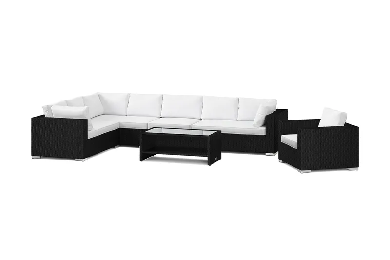 Bahamas utomhus L-soffa vänster 8-sits med fåtölj och bord med hylla - Svart - Products - Utemöbler & utemiljö - Loungemöbler - Loungeset & loungegrupp