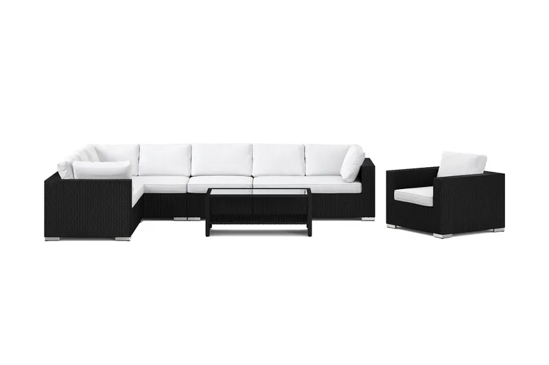 Bahamas utomhus L-soffa vänster 8-sits med fåtölj och bord med hylla - Svart - Products - Utemöbler & utemiljö - Loungemöbler - Loungeset & loungegrupp