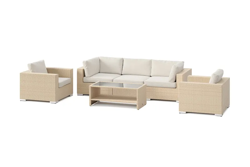 Bahamas utomhus soffgrupp 5-sits med två fåtöljer och bord med hylla - Beige - Products - Utemöbler & utemiljö - Loungemöbler - Loungeset & loungegrupp