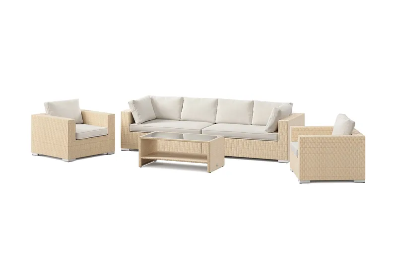 Bahamas utomhus soffgrupp 6-sits med två fåtöljer och bord med hylla - Beige - Products - Utemöbler & utemiljö - Loungemöbler - Loungeset & loungegrupp