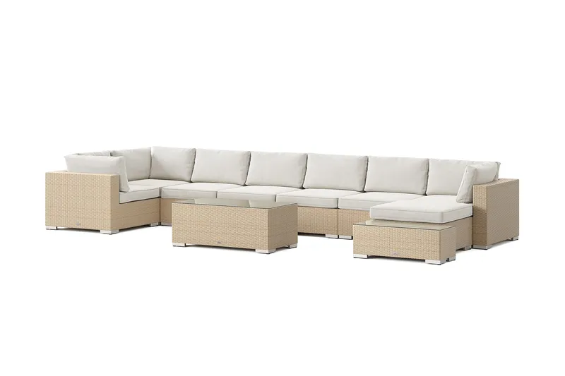 Bahamas utomhus U-soffa 8-sits vändbar divan med öppet avslut och bord, Beige