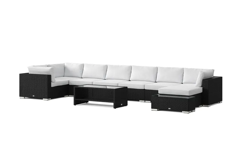 Bahamas utomhus U-soffa 8-sits vändbar divan med öppet avslut och bord med hylla - Svart - Products - Utemöbler & utemiljö - Loungemöbler - Loungeset & loungegrupp