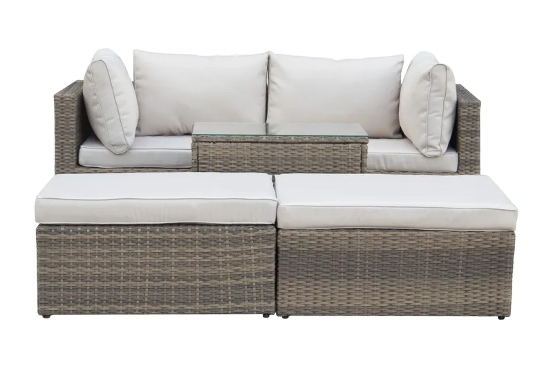 Dramilo Loungegrupp i konstrotting med bord och dynor - Beige - Products - Utemöbler & utemiljö - Loungemöbler - Loungeset & loungegrupp