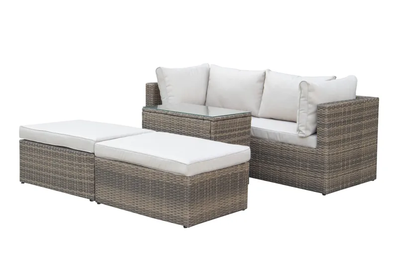 Dramilo Loungegrupp i konstrotting med bord och dynor - Beige - Products - Utemöbler & utemiljö - Loungemöbler - Loungeset & loungegrupp