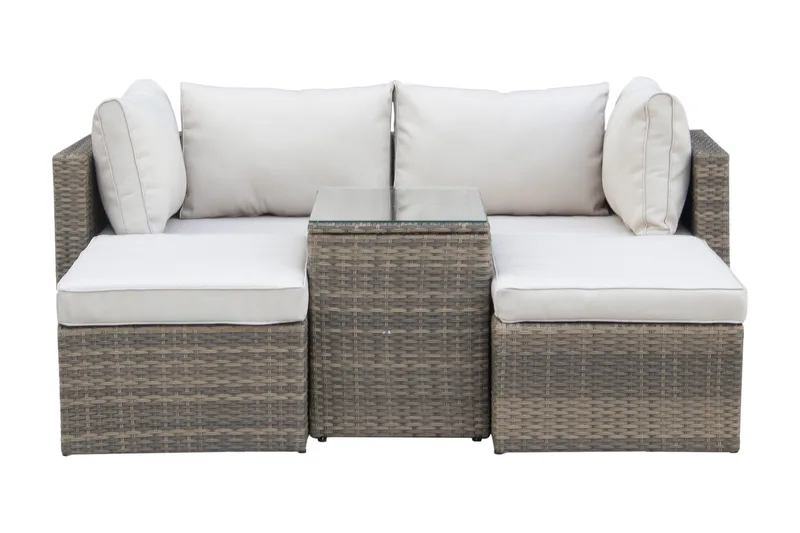 Dramilo Loungegrupp i konstrotting med bord och dynor - Beige - Products - Utemöbler & utemiljö - Loungemöbler - Loungeset & loungegrupp