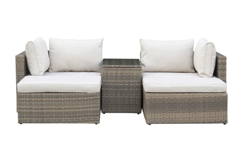 Dramilo Loungegrupp i konstrotting med bord och dynor - Beige - Products - Utemöbler & utemiljö - Loungemöbler - Loungeset & loungegrupp