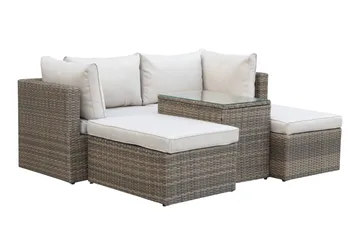 Dramilo Loungegrupp i konstrotting med bord och dynor - Beige - Products - Utemöbler & utemiljö - Loungemöbler - Loungeset & loungegrupp
