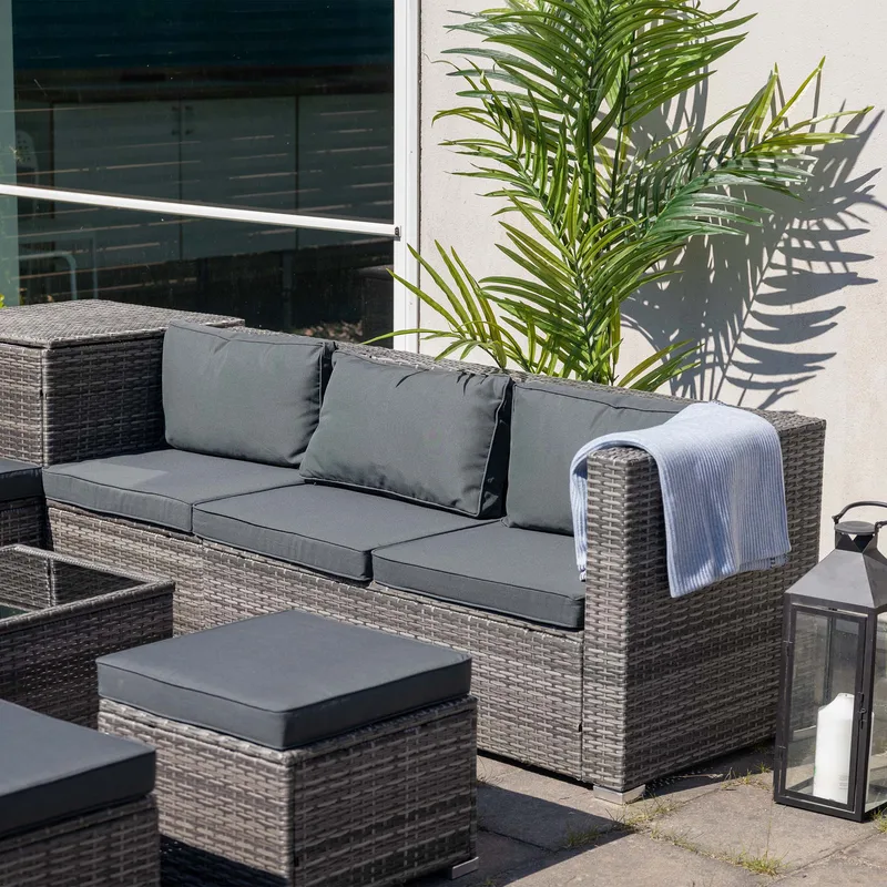 Exklusiv loungegrupp | Inbyggd förvaring | Grå konstrotting | Djursvik - Products - Utemöbler & utemiljö - Loungemöbler - Loungeset & loungegrupp