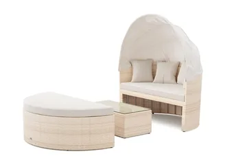 Florens Rund dubbel Solsäng med tak - Soffbord med glasskiva i konstrotting - Beige - Products - Utemöbler & utemiljö - Loungemöbler - Solbädd