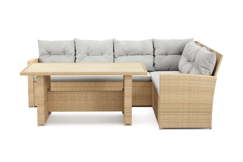 James 5-sits Högervänd Loungegrupp Utomhus – Soffgrupp med ljusgrå dynor och bord i konstrotting - Ljusgrå / Beige - Products - Utemöbler & utemiljö - Loungemöbler - Loungeset & loungegrupp