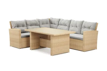 James 5-sits Vänstervänd Loungegrupp Utomhus – Soffgrupp med ljusgrå dynor och bord i konstrotting - Ljusgrå / Beige - Products - Utemöbler & utemiljö - Loungemöbler - Loungeset & loungegrupp