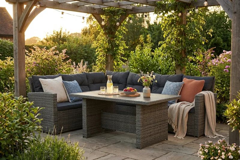 James 5-sits Vänstervänd Loungegrupp Utomhus – Soffgrupp med mörgrå dynor och bord i konstrotting - Grå - Products - Utemöbler & utemiljö - Loungemöbler - Loungeset & loungegrupp