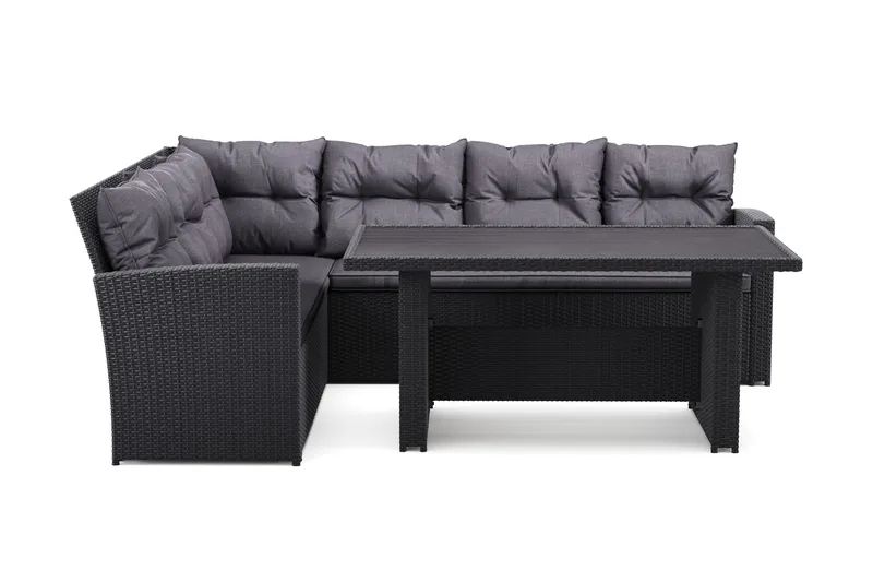 James 5-sits Vänstervänd Loungegrupp Utomhus – Soffgrupp med mörgrå dynor och bord i konstrotting - Grå - Products - Utemöbler & utemiljö - Loungemöbler - Loungeset & loungegrupp