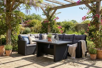 James 5-sits Vänstervänd Loungegrupp Utomhus – Soffgrupp med mörgrå dynor och bord i konstrotting - Grå - Products - Utemöbler & utemiljö - Loungemöbler - Loungeset & loungegrupp