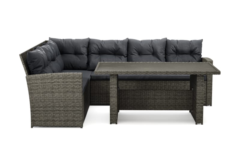 James 5-sits Vänstervänd Loungegrupp Utomhus – Soffgrupp med mörgrå dynor och bord i konstrotting - Grå - Products - Utemöbler & utemiljö - Loungemöbler - Loungeset & loungegrupp