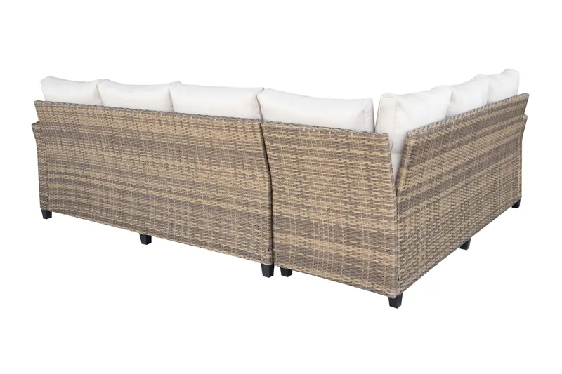 James Light Stor L-formad vändbar loungegrupp utomhus i konstrotting med förvaring och vita dynor - Brun / Beige - Products - Utemöbler & utemiljö - Loungemöbler - Loungeset & loungegrupp