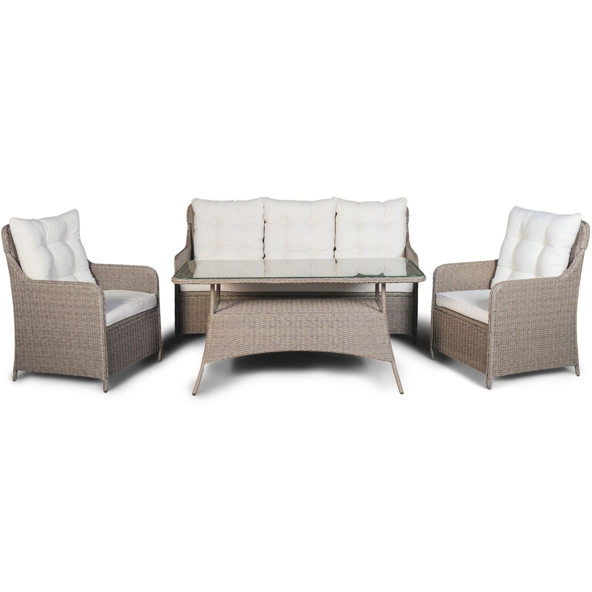 Loungegrupp utemöbler \| Beige konstrotting \| Rögrund
