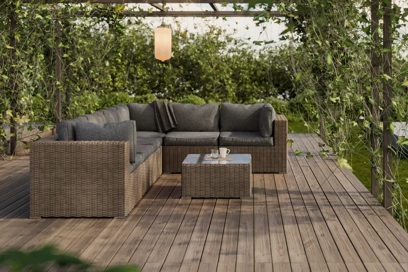 Marcus Loungegrupp - Brun / Svarta dynor - Products - Utemöbler & utemiljö - Loungemöbler - Loungeset & loungegrupp