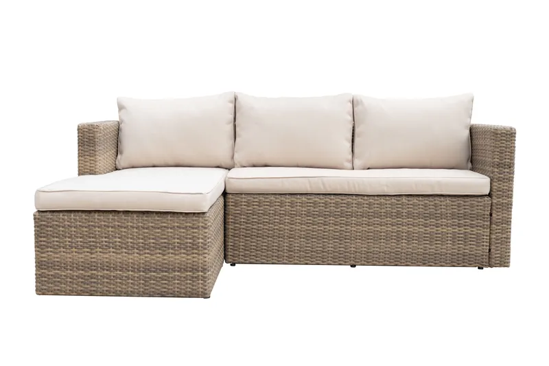 Mendoza l-formad 4-sits soffgrupp i konstrotting för altan och terrass - Brun / Beige dynor - Products - Utemöbler & utemiljö - Loungemöbler - Loungeset & loungegrupp