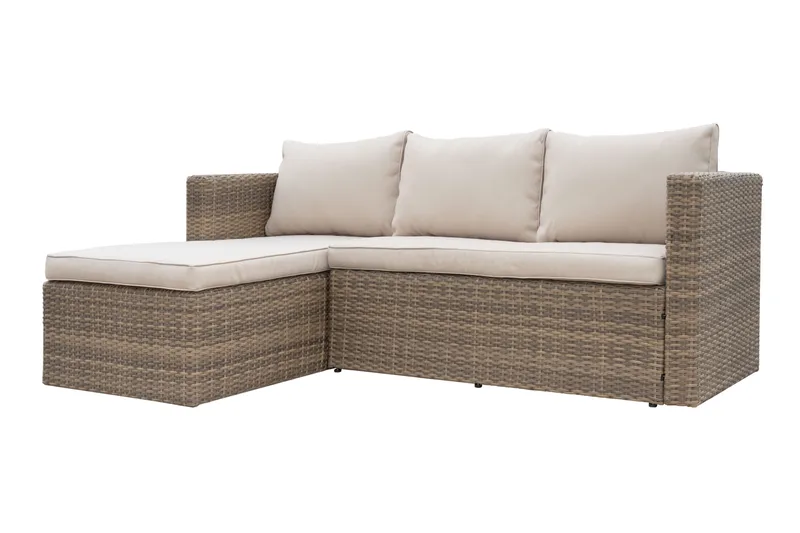 Mendoza l-formad 4-sits soffgrupp i konstrotting för altan och terrass - Brun / Beige dynor - Products - Utemöbler & utemiljö - Loungemöbler - Loungeset & loungegrupp