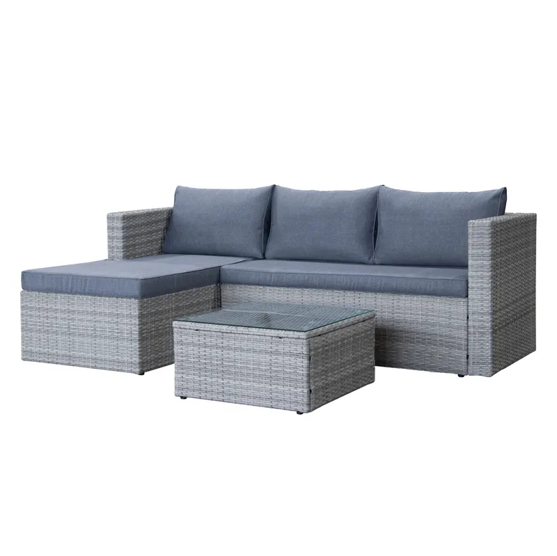 Mendoza l-formad 4-sits soffgrupp i konstrotting för altan och terrass - Grå / Blåa dynor - Products - Utemöbler & utemiljö - Loungemöbler - Loungeset & loungegrupp