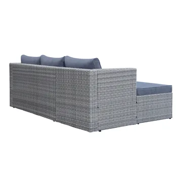 Mendoza l-formad 4-sits soffgrupp i konstrotting för altan och terrass - Grå / Blåa dynor - Products - Utemöbler & utemiljö - Loungemöbler - Loungeset & loungegrupp