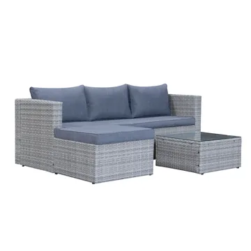 Mendoza l-formad 4-sits soffgrupp i konstrotting för altan och terrass - Grå / Blåa dynor - Products - Utemöbler & utemiljö - Loungemöbler - Loungeset & loungegrupp