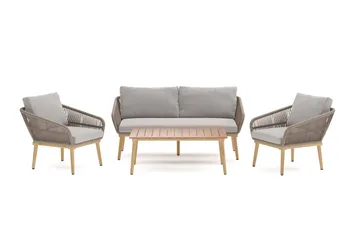 Morrocco 4-sits Soffgrupp utomhus med grå dynor och soffbord med trä utseende - Brun - Products - Utemöbler & utemiljö - Loungemöbler - Loungeset & loungegrupp