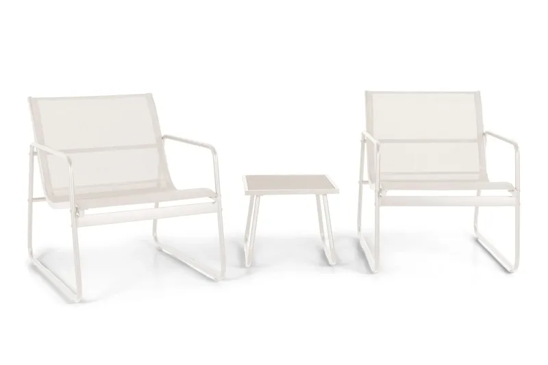 Pelanda Caféset Utomhus - Bord med frostad glasskiva och fåtöljer i stål - Beige - Products - Utemöbler & utemiljö - Loungemöbler - Loungeset & loungegrupp