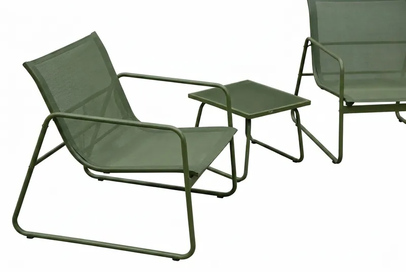 Pelanda Caféset Utomhus - Bord med frostad glasskiva och fåtöljer i stål - Grön - Products - Utemöbler & utemiljö - Loungemöbler - Loungeset & loungegrupp