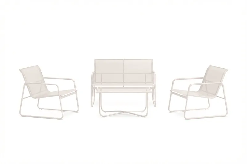 Pelanda Loungegrupp  - Soffa och 2 fåtöljer i stål soffbord med frostad glasskiva - Ljusbeige - Products - Utemöbler & utemiljö - Loungemöbler - Loungeset & loungegrupp