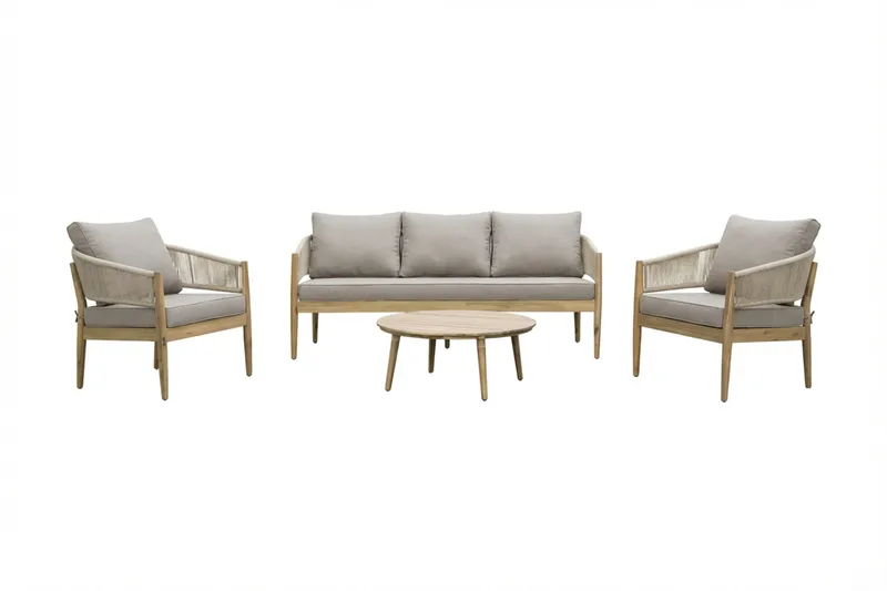 Siana 5-sits Loungegrupp i trä utseende med repdetaljer - Natur / Beige - Products - Utemöbler & utemiljö - Loungemöbler - Loungeset & loungegrupp
