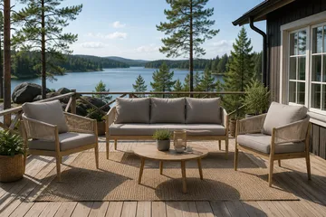 Siana 5-sits Loungegrupp i trä utseende med repdetaljer - Natur / Beige - Products - Utemöbler & utemiljö - Loungemöbler - Loungeset & loungegrupp
