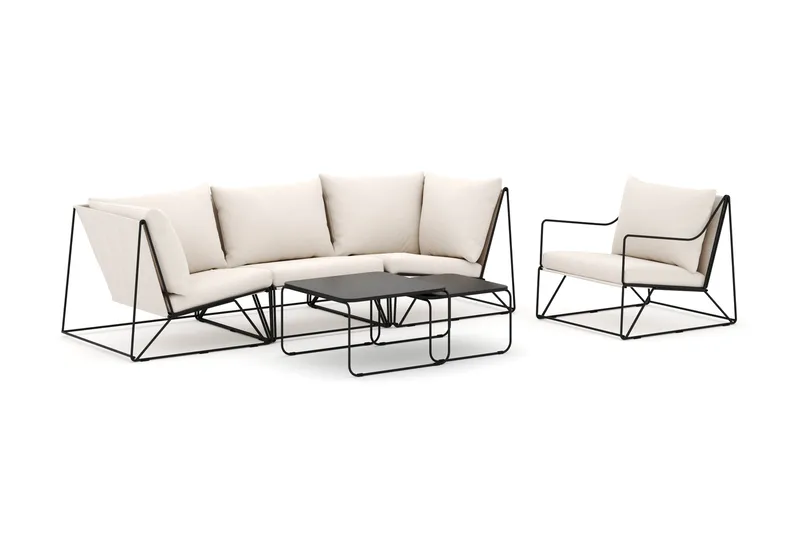 Usteryd utomhus rak 4-sits soffa med fåtölj, Svart/Beige