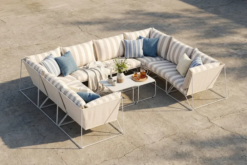 Usteryd utomhus U-soffa 8-sits med stängt avslut - Beige/Striped - Products - Utemöbler & utemiljö - Loungemöbler - Loungesoffor