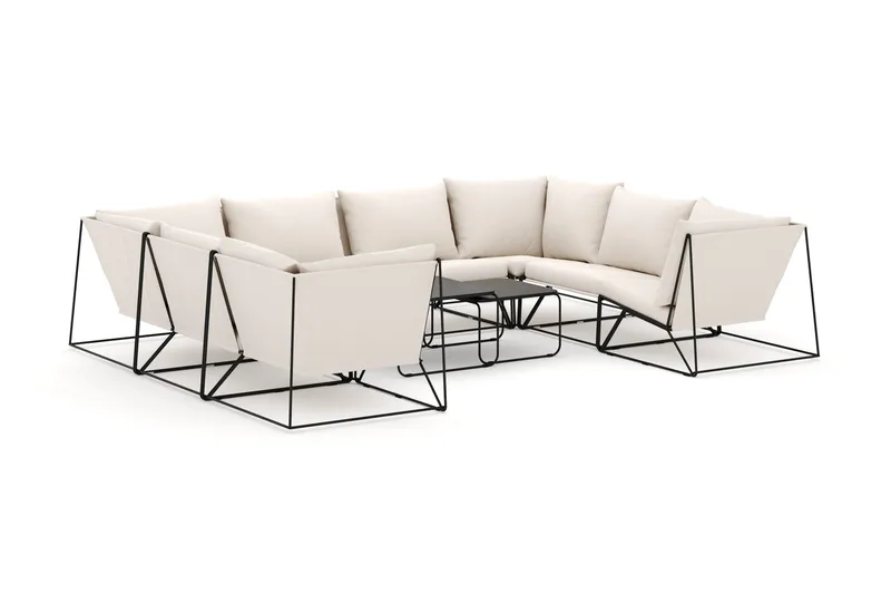 Usteryd utomhus U-soffa 8-sits med stängt avslut, Svart/Beige