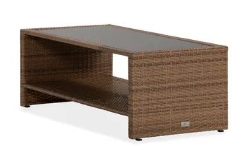 Bahamas Loungbord och Soffbord med hylla Utomhus 113 cm Konstrotting Glas - Sand - Products - Utemöbler & utemiljö - Utebord & trädgårdsbord - Loungebord & soffbord utomhus