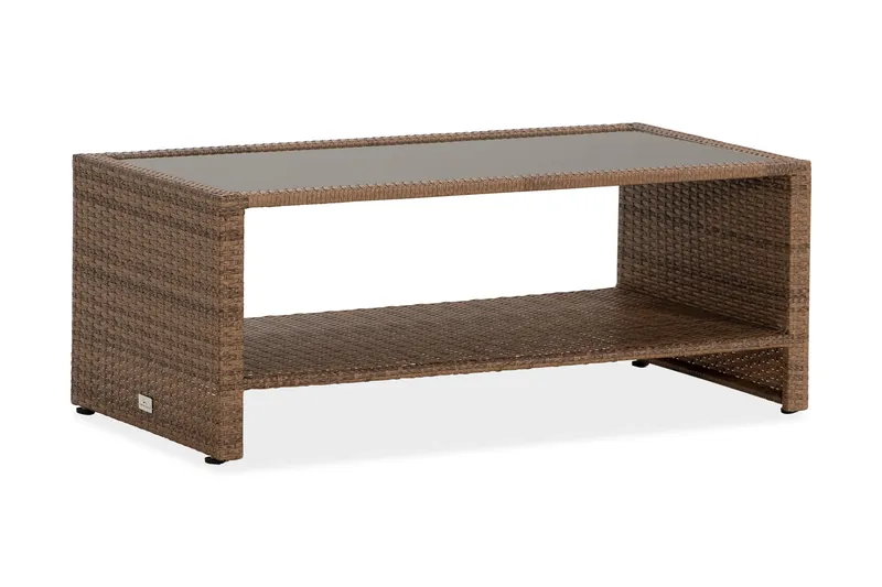 Bahamas Loungbord och Soffbord med hylla Utomhus 113 cm Konstrotting Glas - Sand - Products - Utemöbler & utemiljö - Utebord & trädgårdsbord - Loungebord & soffbord utomhus