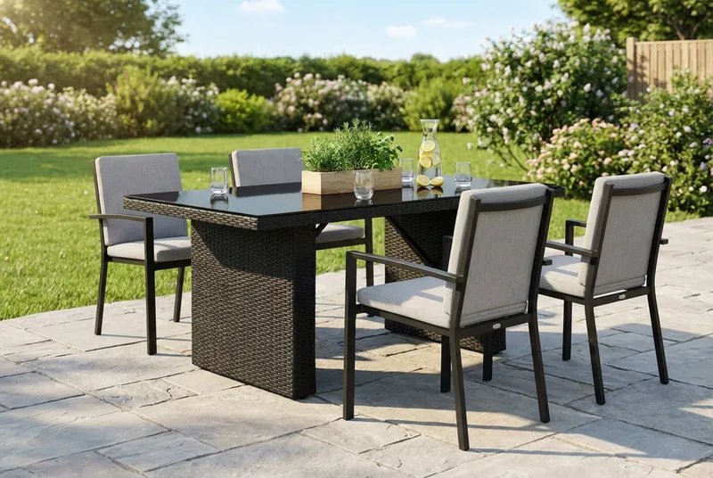 James Utebord 85x145 cm – Matbord utomhus i konstrotting med bordsskiva i Glas - Svart - Products - Utemöbler & utemiljö - Utebord & trädgårdsbord - Matbord utomhus