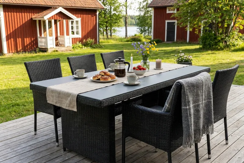 Marcus Rektangulärt Matbord utomhus 160x90 cm i konstrotting med glasskiva - Svart - Products - Utemöbler & utemiljö - Utebord & trädgårdsbord - Matbord utomhus