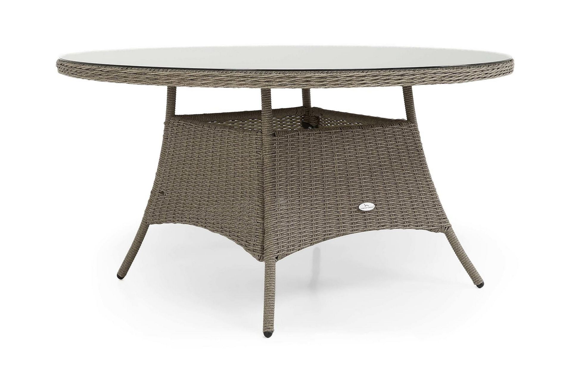 Marcus Stort Runt Matbord Utomhus 140 cm – Utebord i konstrotting med glasskiva för Uteplats och Trädgård