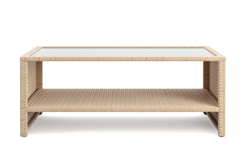 Wisconsin Soffbord utomhus i konstrotting med glasskiva och hylla för förvaring 58x110x43 cm - Beige - Products - Utemöbler & utemiljö - Utebord & trädgårdsbord - Loungebord & soffbord utomhus