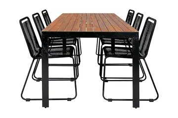 Bois Matgrupp Utomhus 205cm + 6 Lindos Stapelbara Matstolar - Svart/Grå - Products - Utemöbler & utemiljö - Utegrupp - Matgrupp utomhus