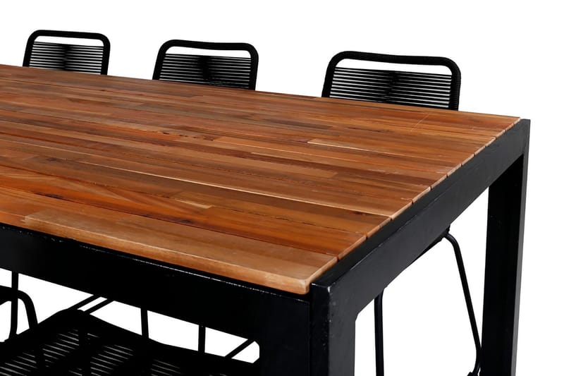 Bois Matgrupp Utomhus 205cm + 6 Lindos Stapelbara Matstolar - Svart/Grå - Products - Utemöbler & utemiljö - Utegrupp - Matgrupp utomhus