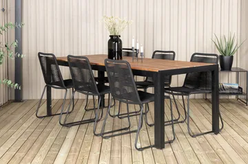 Bois Matgrupp Utomhus 205cm + 6 Lindos Stapelbara Matstolar - Svart/Grå - Products - Utemöbler & utemiljö - Utegrupp - Matgrupp utomhus