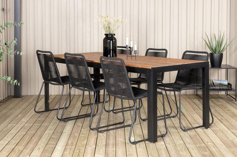 Bois Matgrupp Utomhus 205cm + 6 Lindos Stapelbara Matstolar - Svart/Grå - Products - Utemöbler & utemiljö - Utegrupp - Matgrupp utomhus