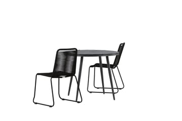 Break Cafégrupp Rund 90 cm + 2 Lindos Stapelbar Stol - Svart - Products - Utemöbler & utemiljö - Utegrupp - Cafegrupp & cafeset