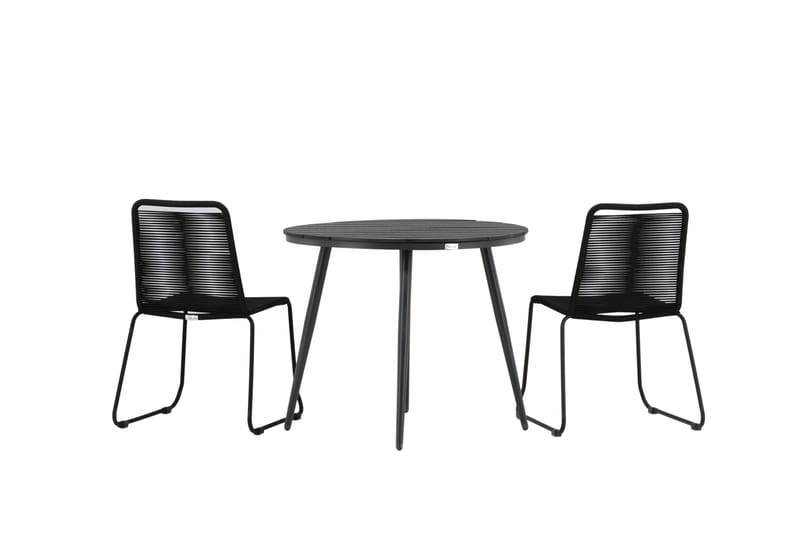 Break Cafégrupp Rund 90 cm + 2 Lindos Stapelbar Stol - Svart - Products - Utemöbler & utemiljö - Utegrupp - Cafegrupp & cafeset